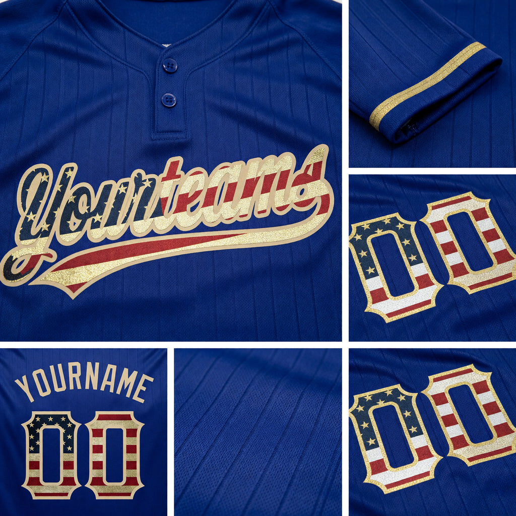 Custom Royal Vintage USA Flag-City Cream Two-Button Unisex Softball Jersey detail