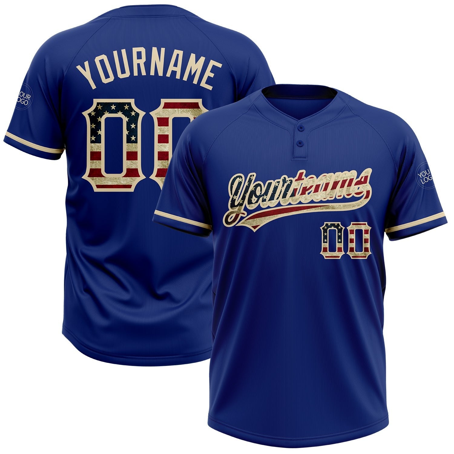 Custom Royal Vintage USA Flag-City Cream Two-Button Unisex Softball Jersey photo 1