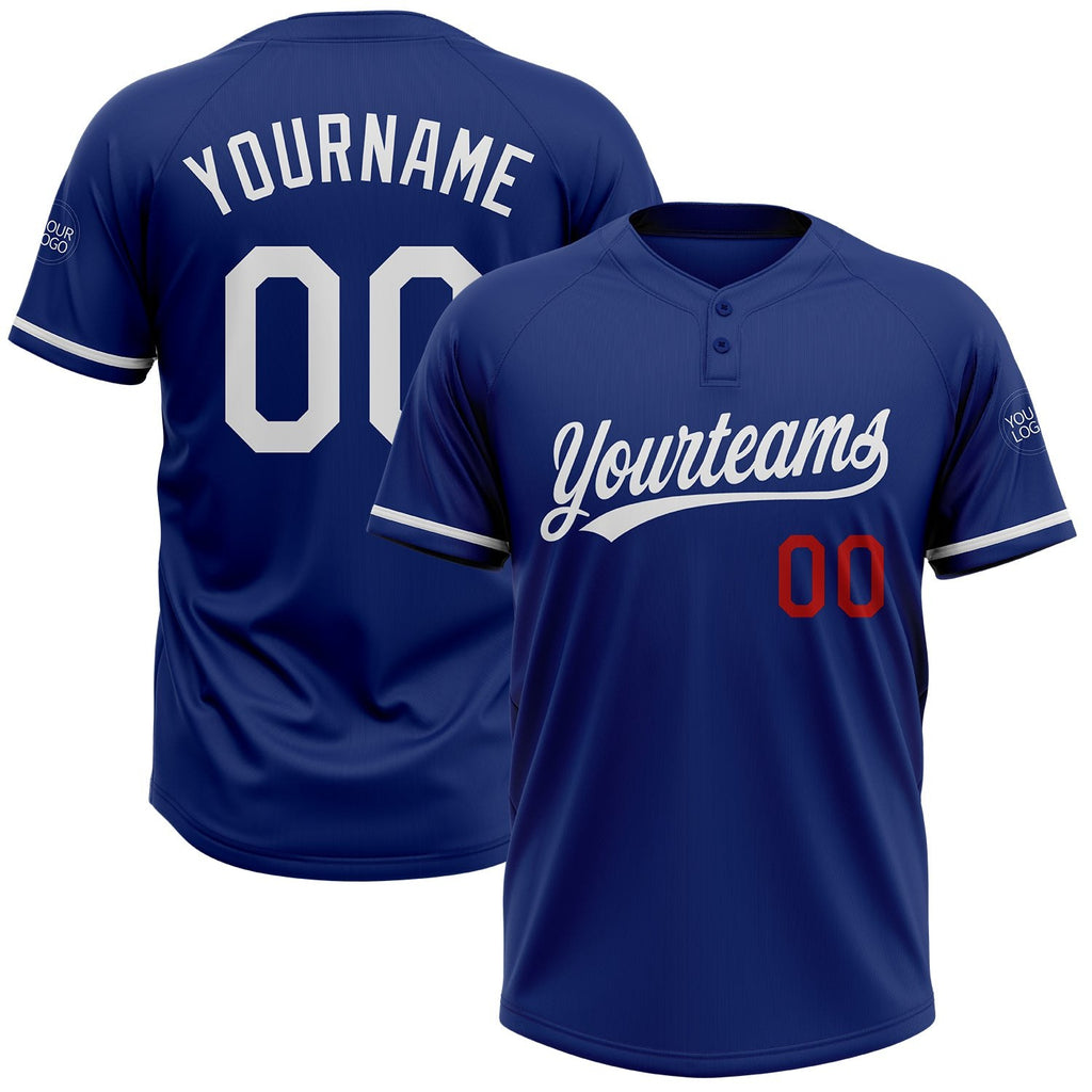 Custom Royal White-Red Two-Button Unisex Softball Jersey photo 1