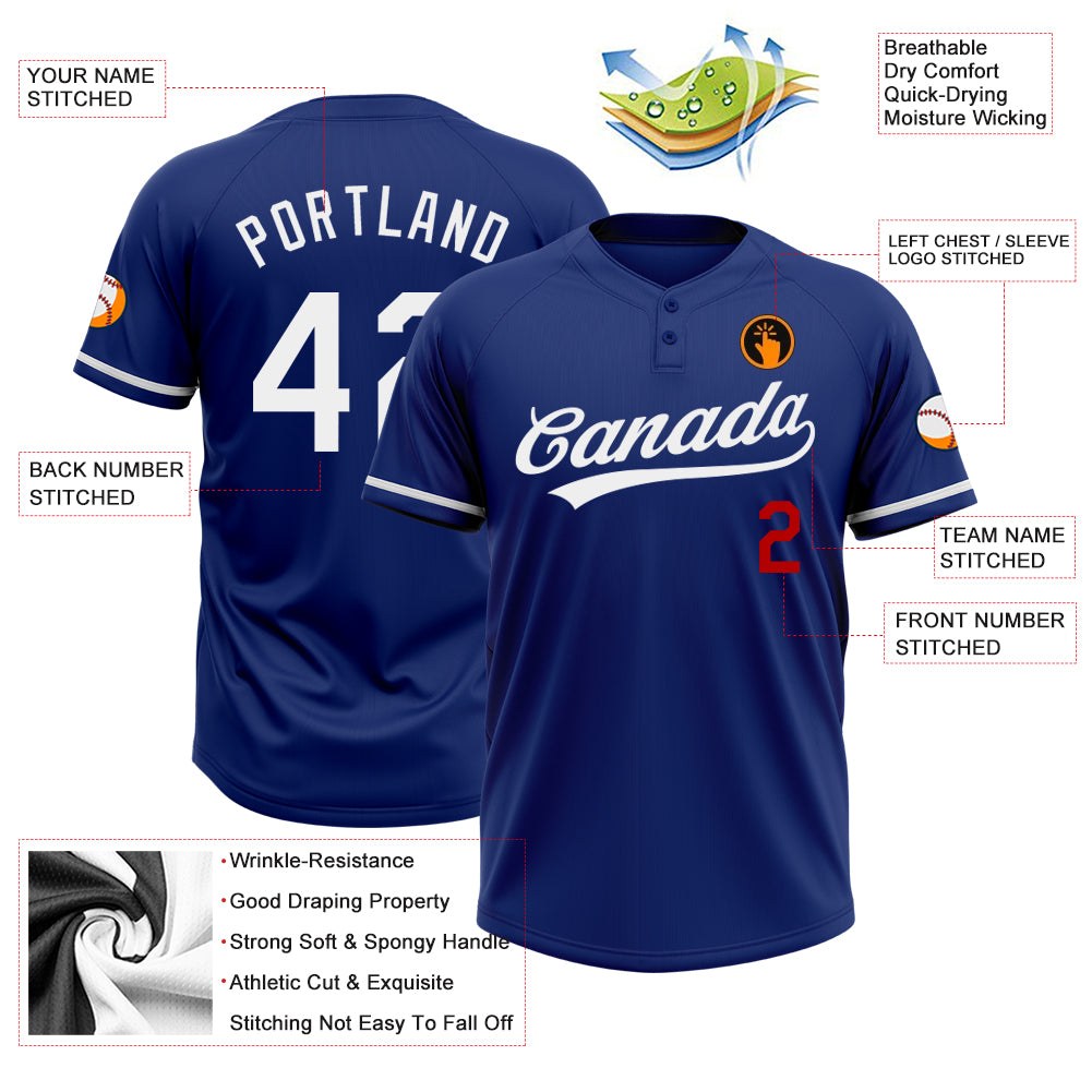 Custom Royal White-Red Two-Button Unisex Softball Jersey photo 3
