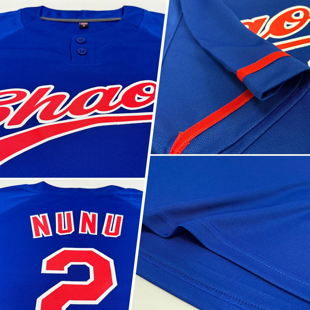 Custom Royal Red-White Two-Button Unisex Softball Jersey photo 2