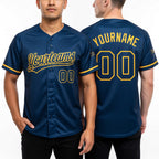 Custom Royal Yellow Two-Button Unisex Softball Jersey worn front and back