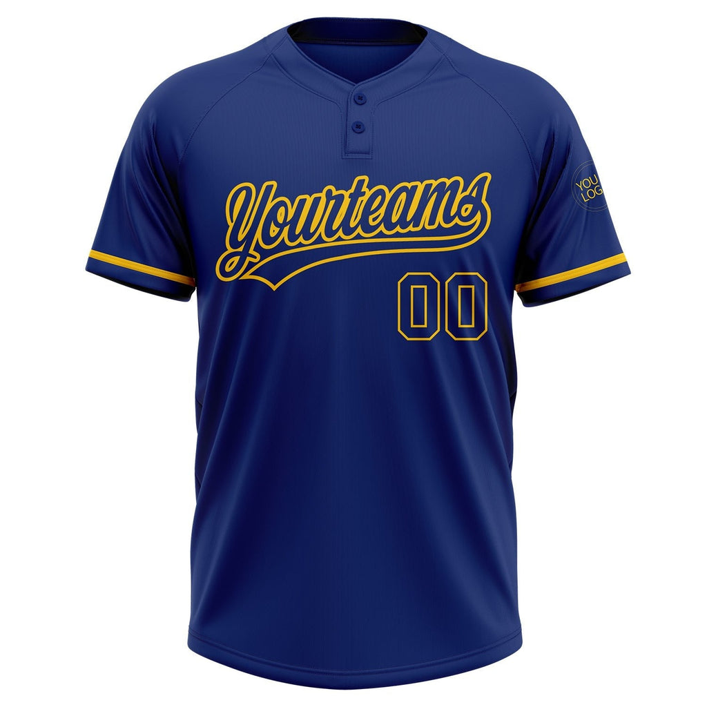 Custom Royal Yellow Two-Button Unisex Softball Jersey photo 2
