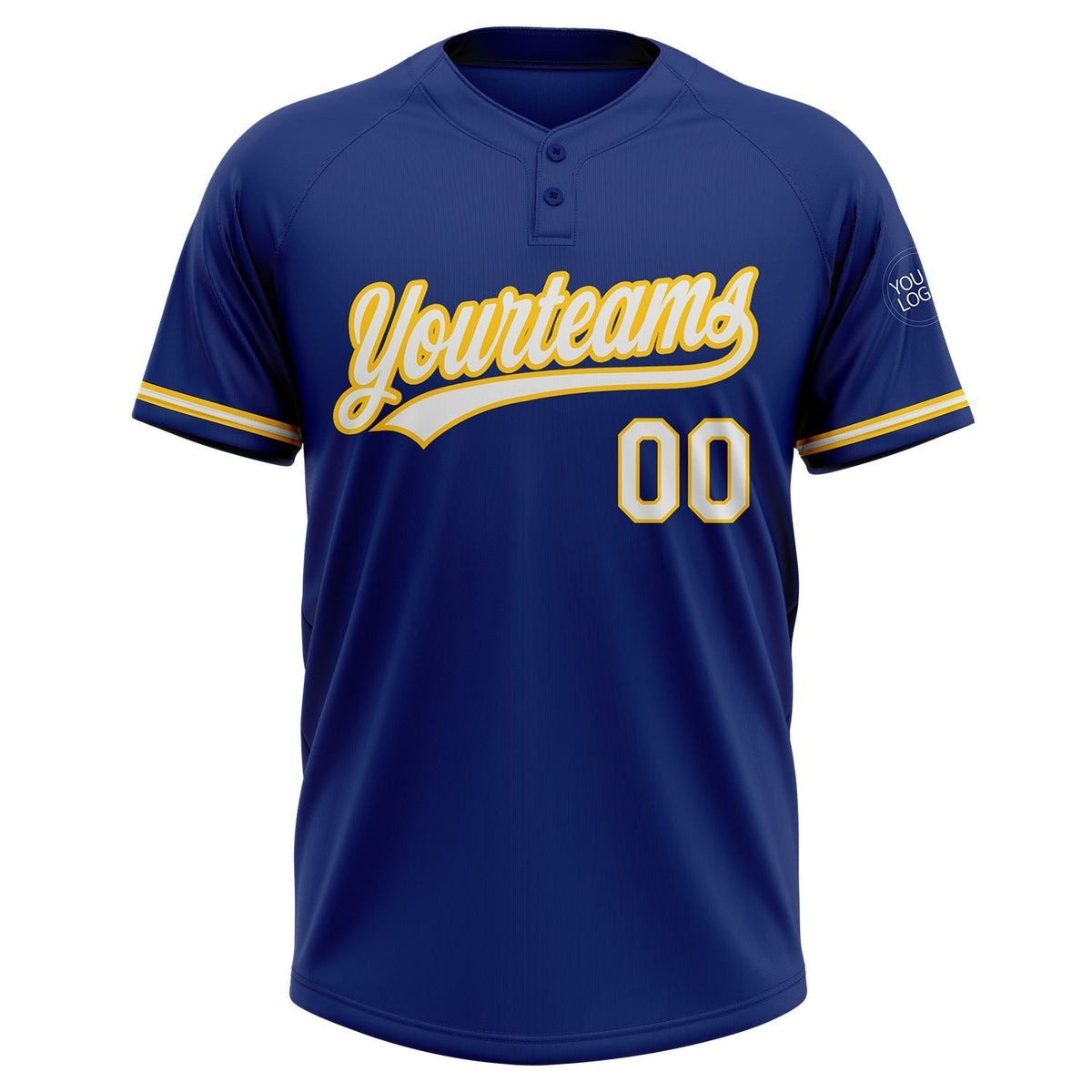 Custom Royal White-Yellow Two-Button Unisex Softball Jersey photo 2