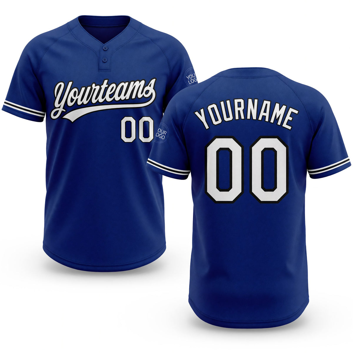 Custom Royal White-Black Two-Button Unisex Softball Jersey