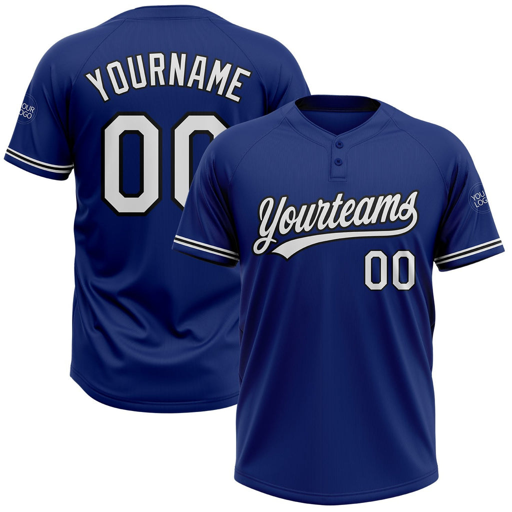 Custom Royal White-Black Two-Button Unisex Softball Jersey photo 1