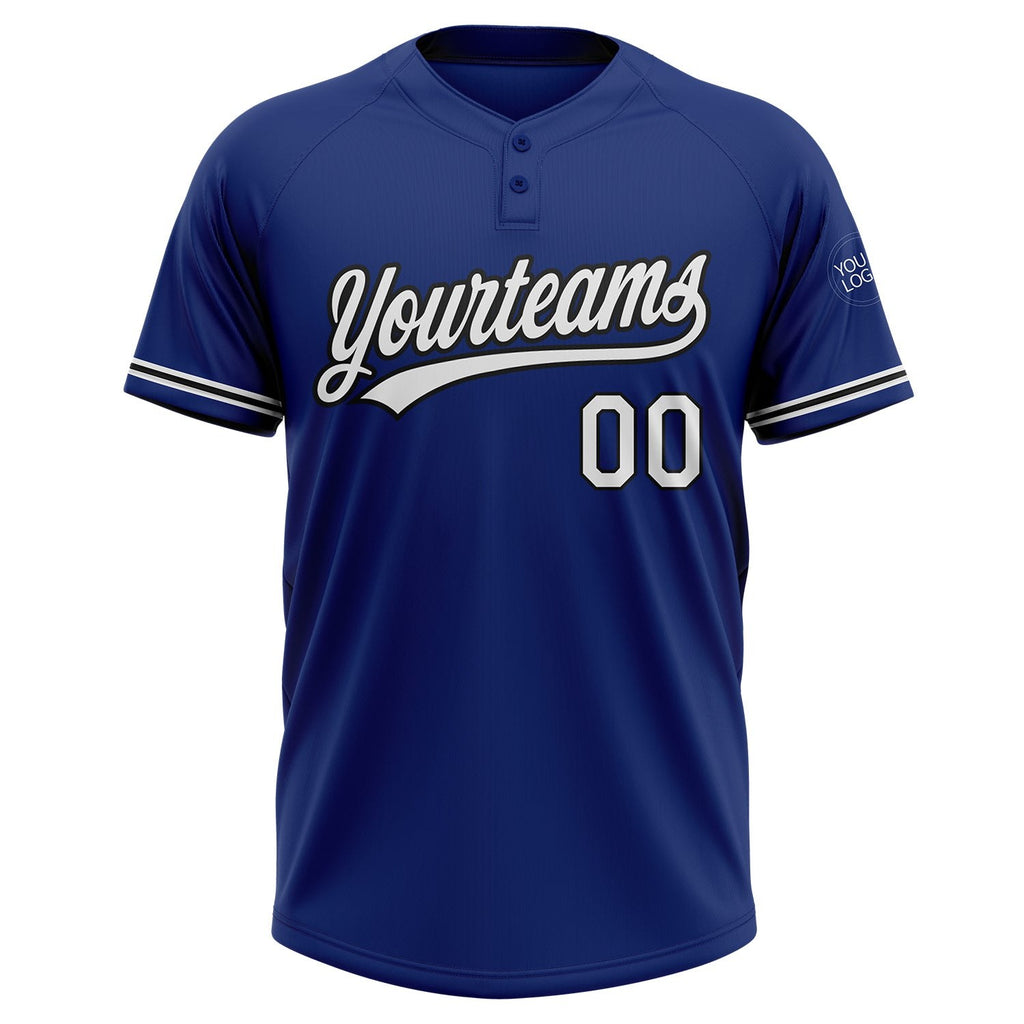 Custom Royal White-Black Two-Button Unisex Softball Jersey photo 2