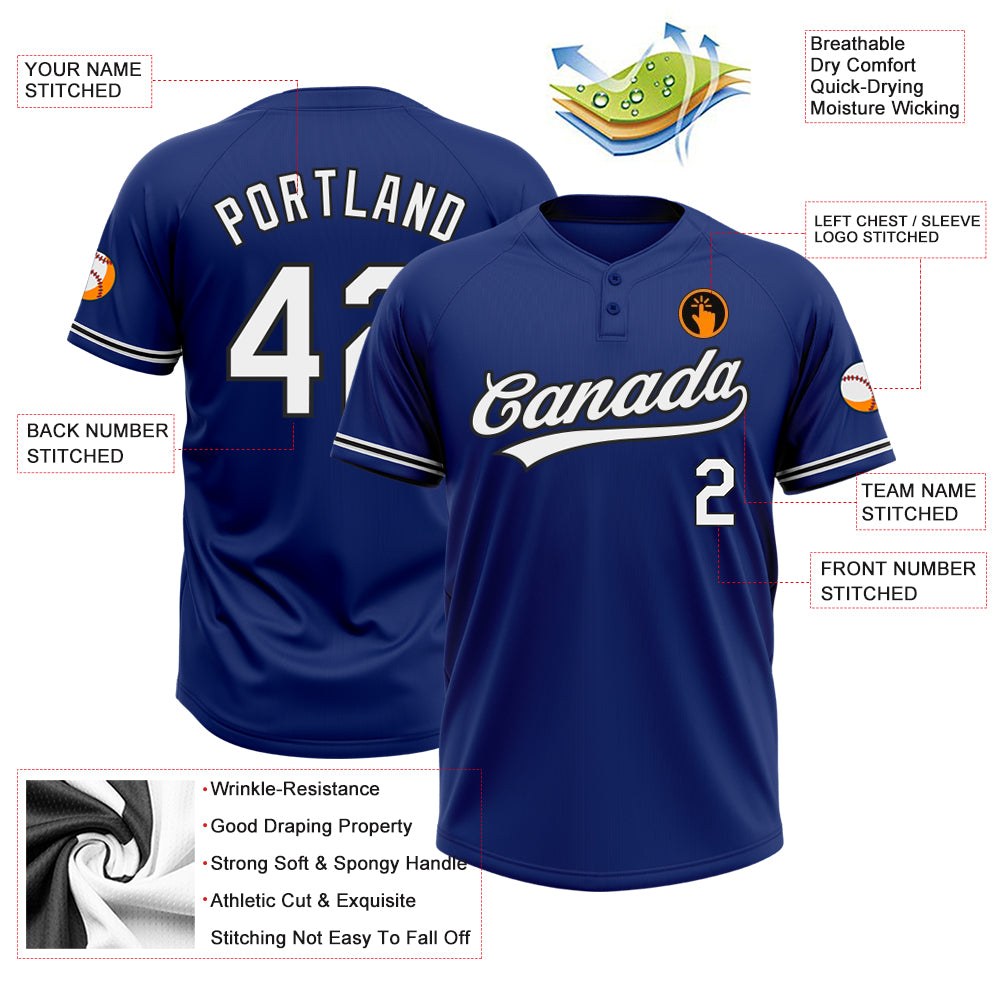 Custom Royal White-Black Two-Button Unisex Softball Jersey photo 3