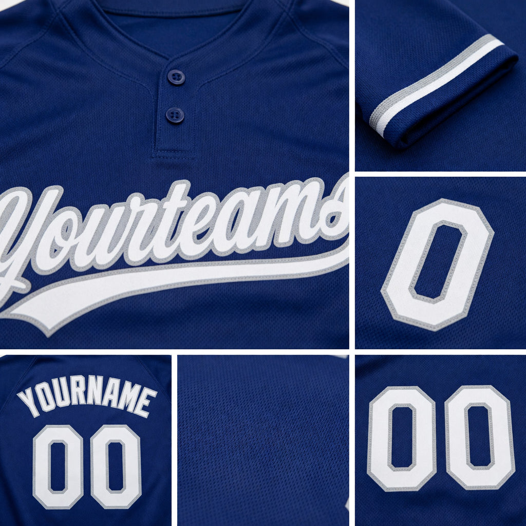 Custom Royal White-Gray Two-Button Unisex Softball Jersey detail