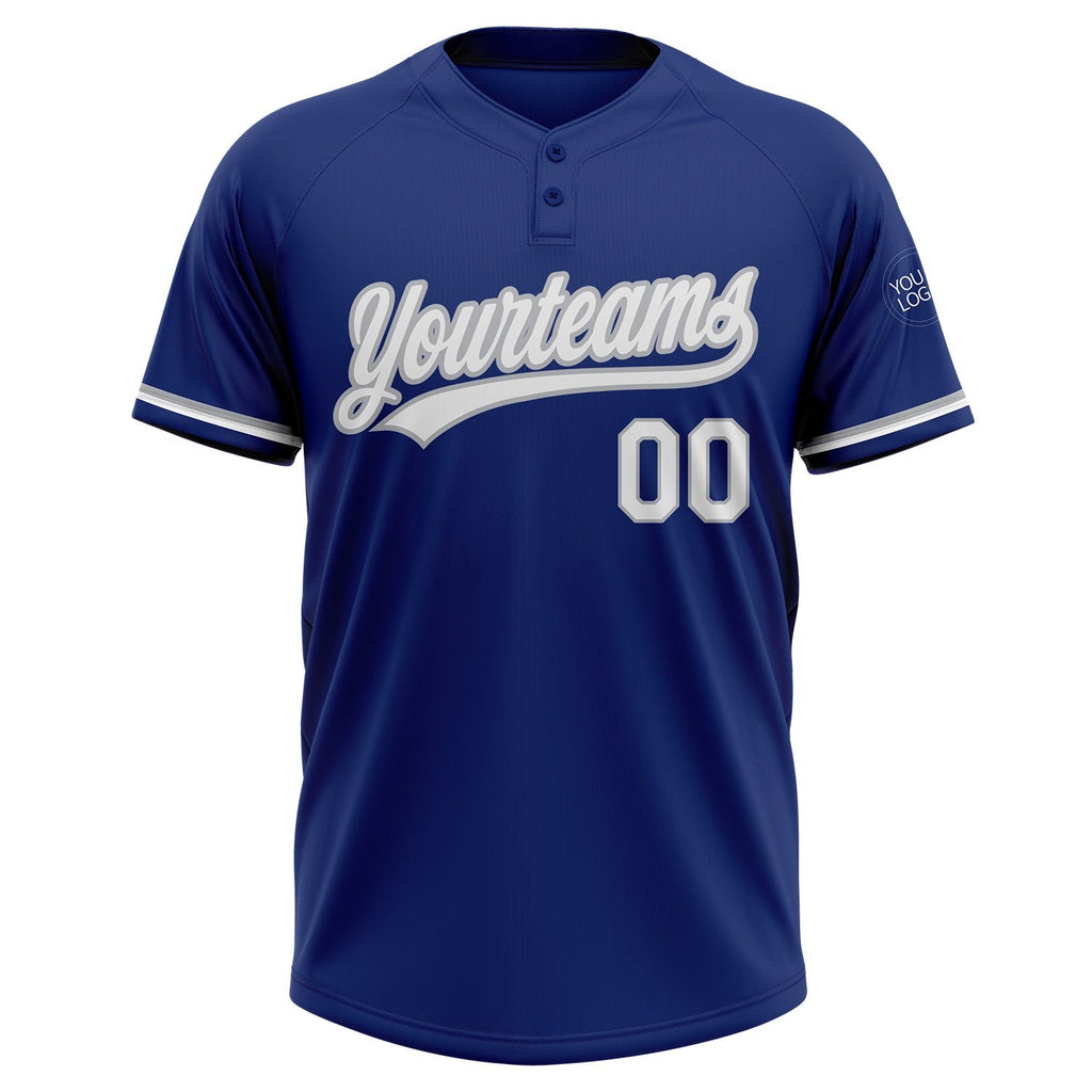 Custom Royal White-Gray Two-Button Unisex Softball Jersey photo 2