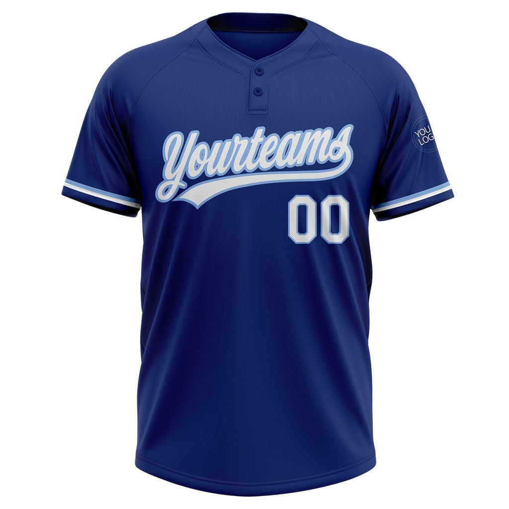 Custom Royal White-Light Blue Two-Button Unisex Softball Jersey photo 2