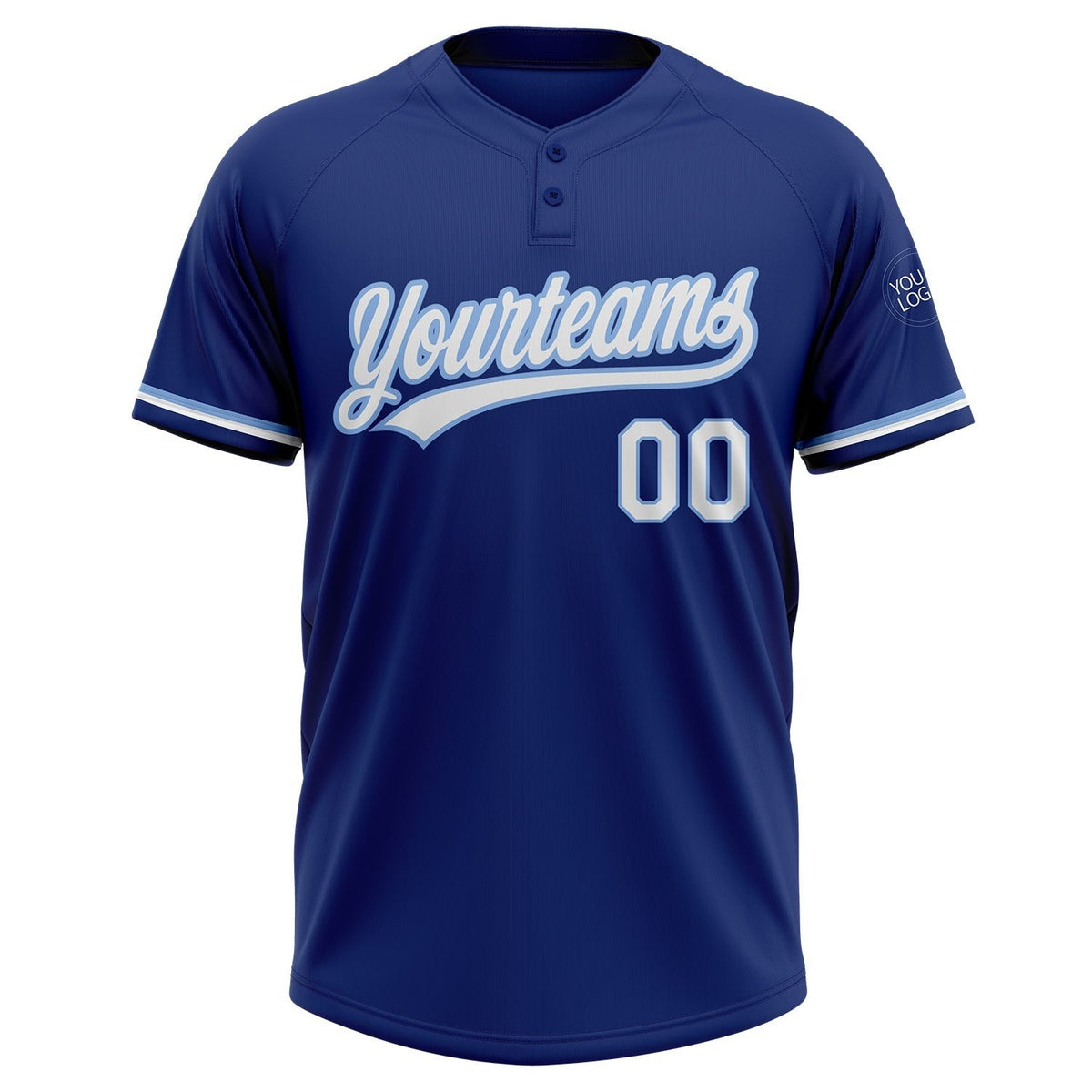 Custom Royal White-Light Blue Two-Button Unisex Softball Jersey photo 2