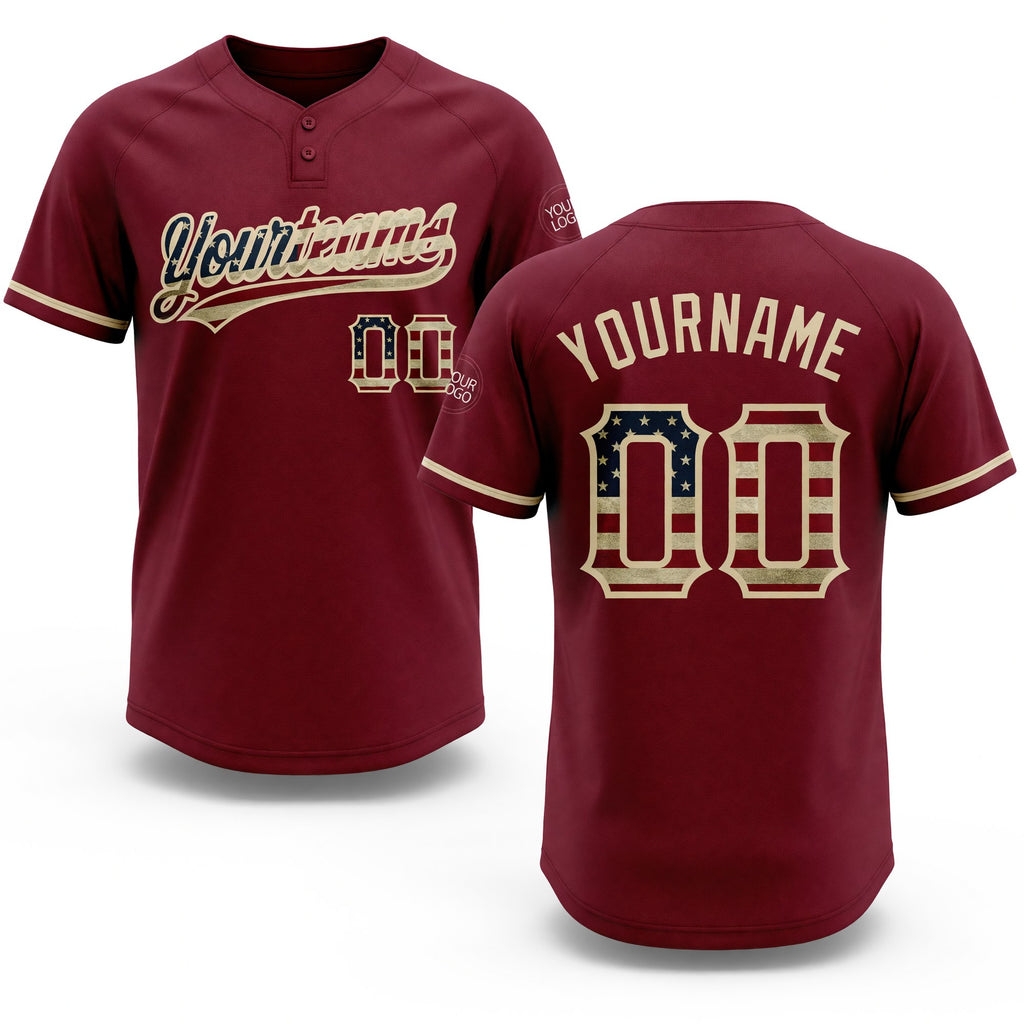 Custom Crimson Vintage USA Flag-City Cream Two-Button Unisex Softball Jersey