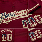 Custom Crimson Vintage USA Flag-City Cream Two-Button Unisex Softball Jersey detail