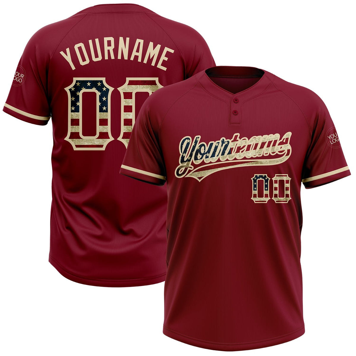 Custom Crimson Vintage USA Flag-City Cream Two-Button Unisex Softball Jersey photo 1