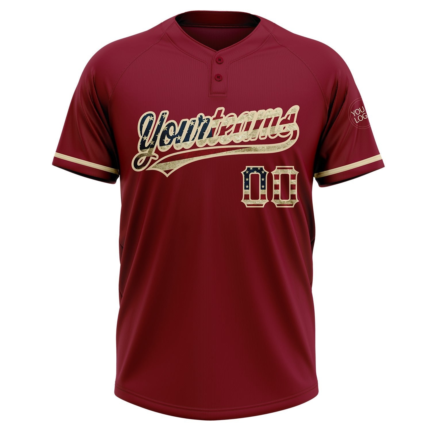 Custom Crimson Vintage USA Flag-City Cream Two-Button Unisex Softball Jersey photo 2