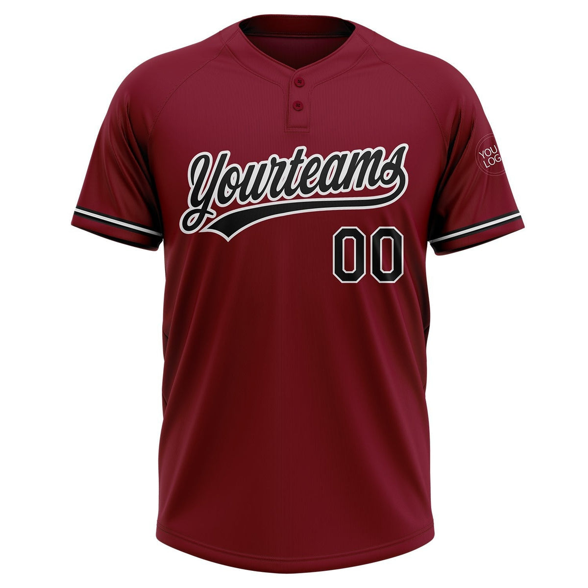 Custom Crimson Black-White Two-Button Unisex Softball Jersey photo 2