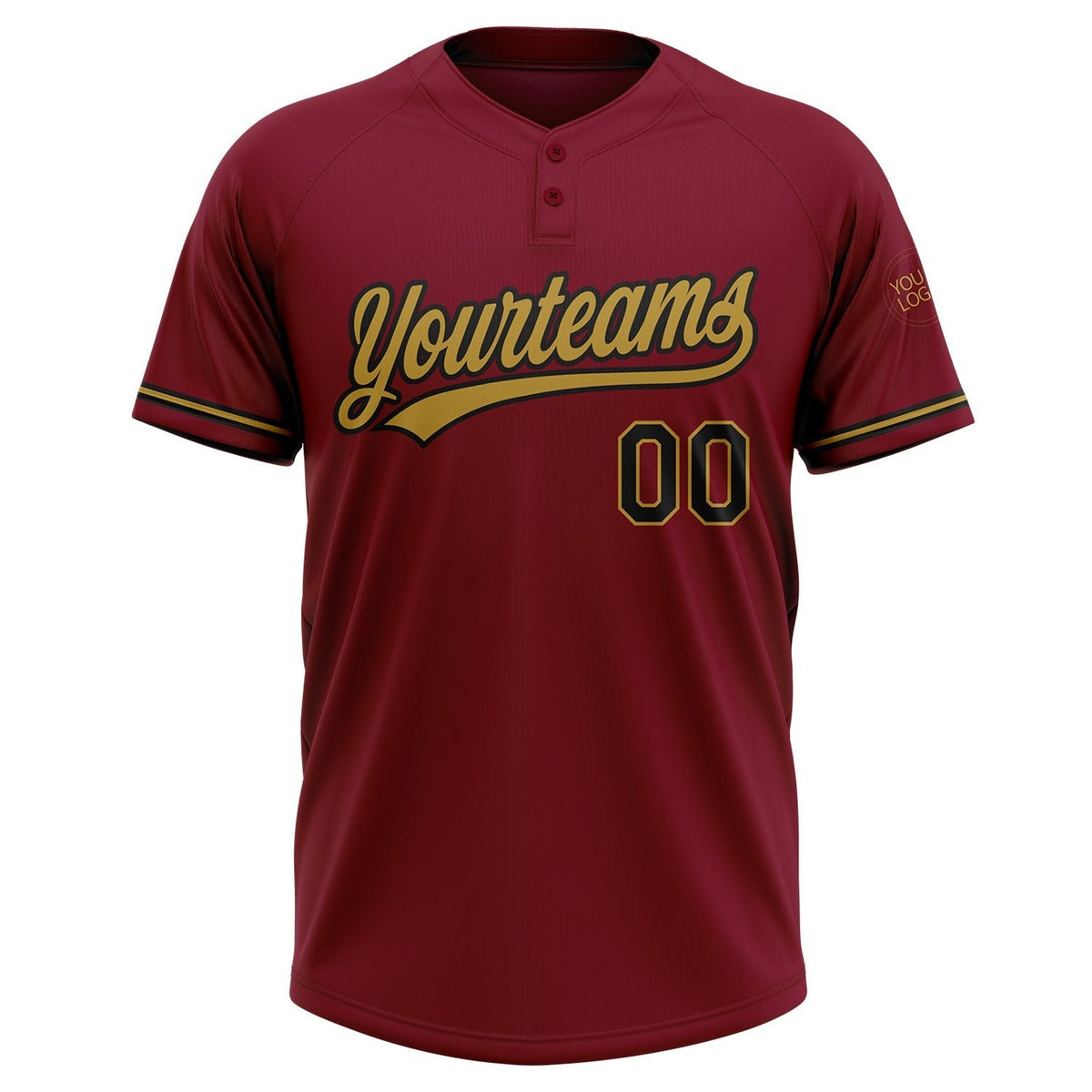 Custom Crimson Black-Old Gold Two-Button Unisex Softball Jersey photo 2