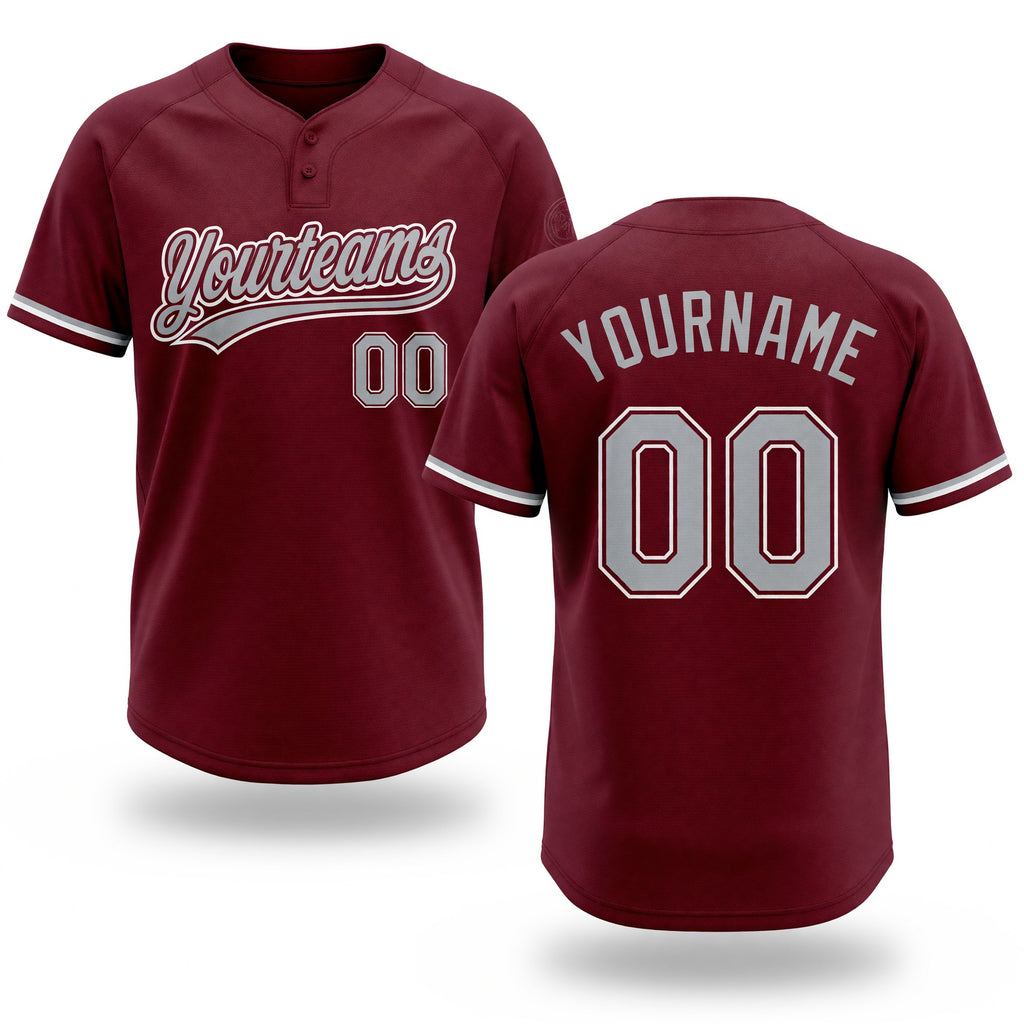 Custom Crimson Gray-White Two-Button Unisex Softball Jersey