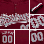 Custom Crimson Gray-White Two-Button Unisex Softball Jersey detail