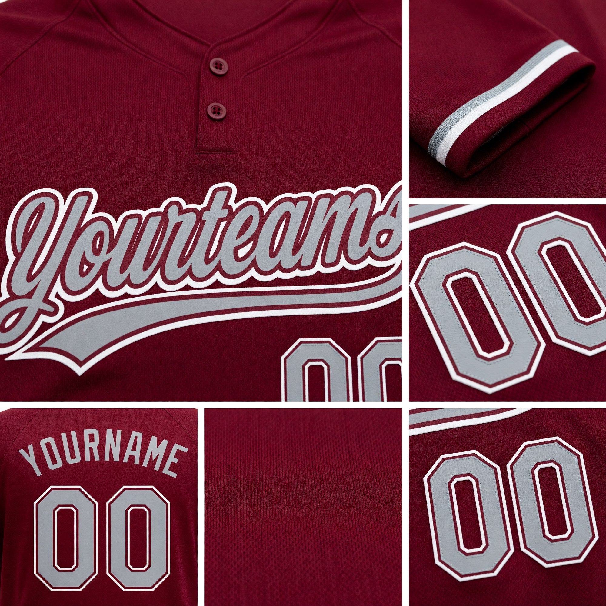Custom Crimson Gray-White Two-Button Unisex Softball Jersey detail