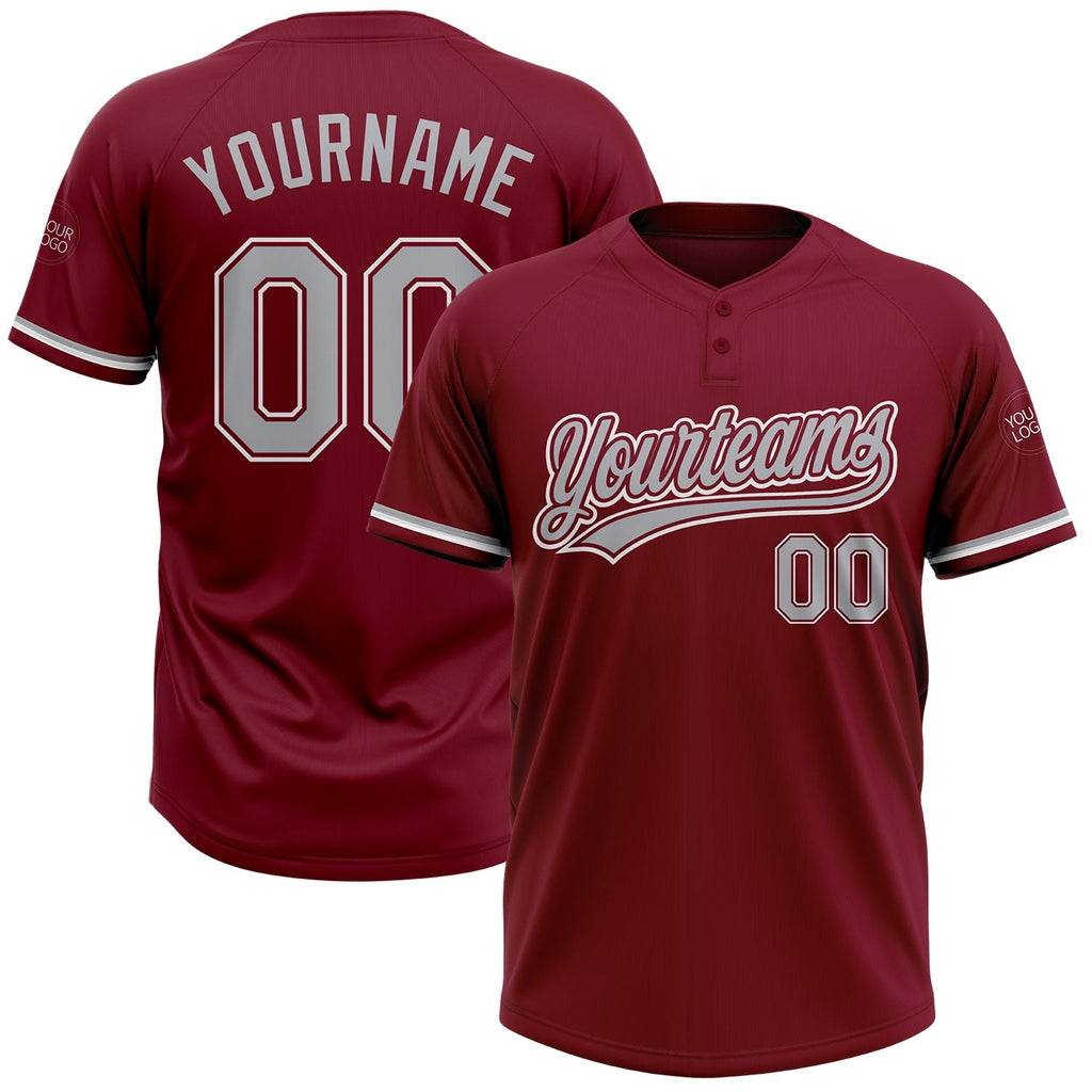 Custom Crimson Gray-White Two-Button Unisex Softball Jersey photo 1