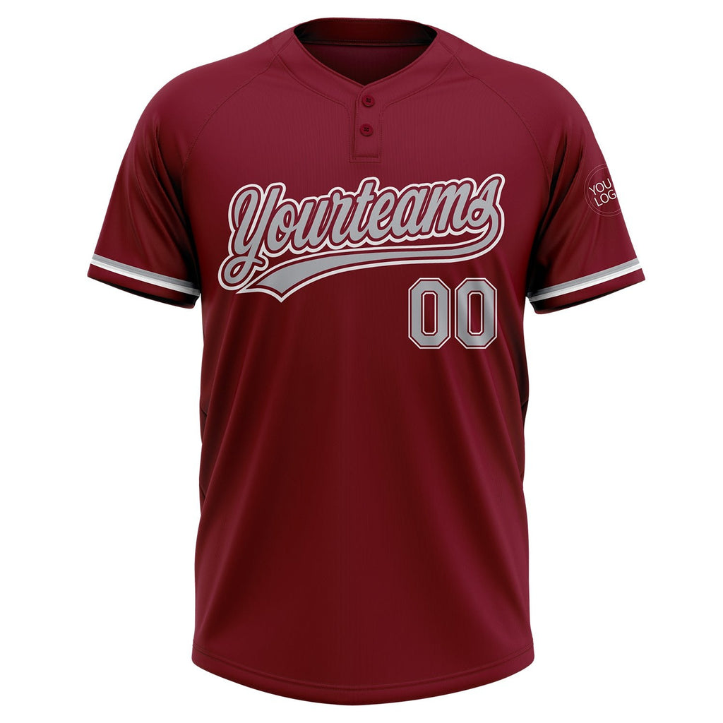 Custom Crimson Gray-White Two-Button Unisex Softball Jersey photo 2