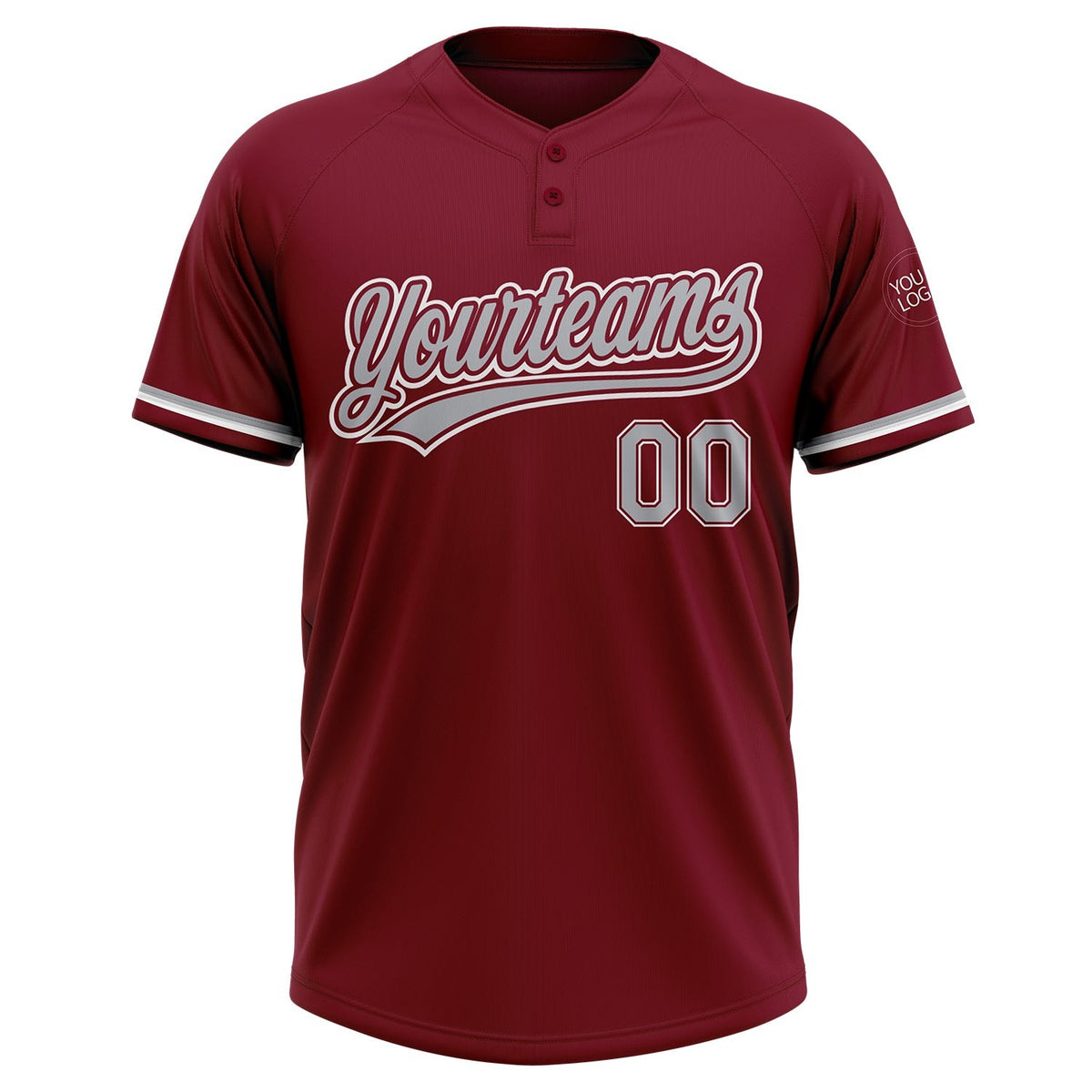 Custom Crimson Gray-White Two-Button Unisex Softball Jersey photo 2