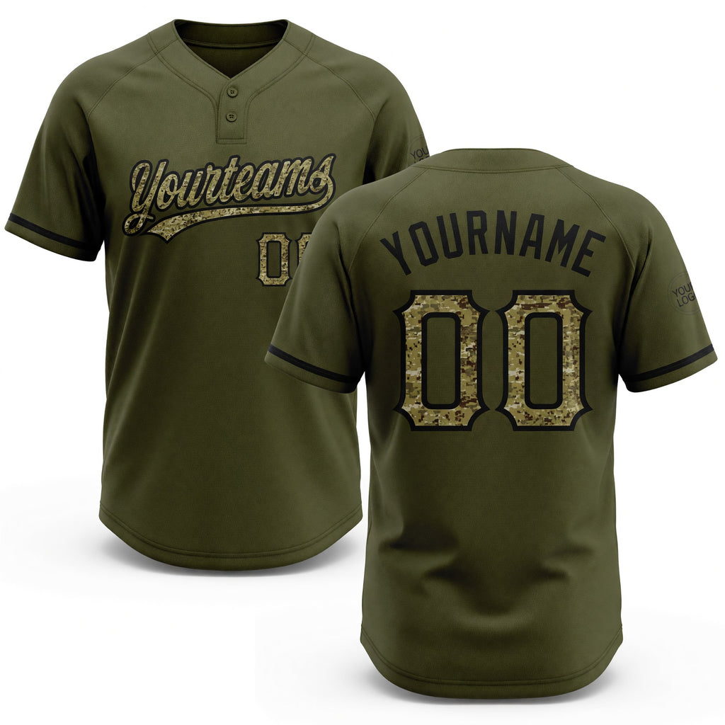 Custom Olive Camo-Black Salute To Service Two-Button Unisex Softball Jersey