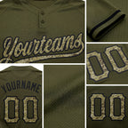 Custom Olive Camo-Black Salute To Service Two-Button Unisex Softball Jersey detail