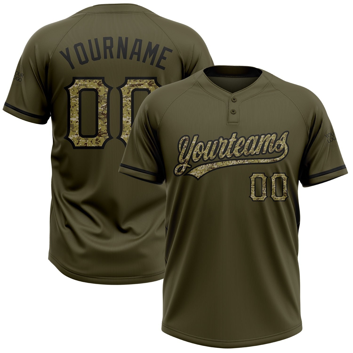 Custom Olive Camo-Black Salute To Service Two-Button Unisex Softball Jersey photo 1