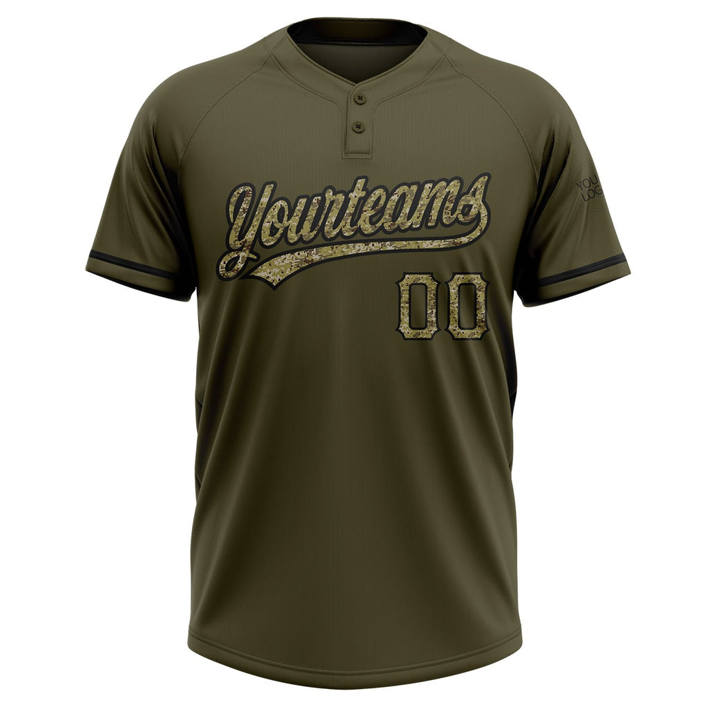 Custom Olive Camo-Black Salute To Service Two-Button Unisex Softball Jersey photo 2