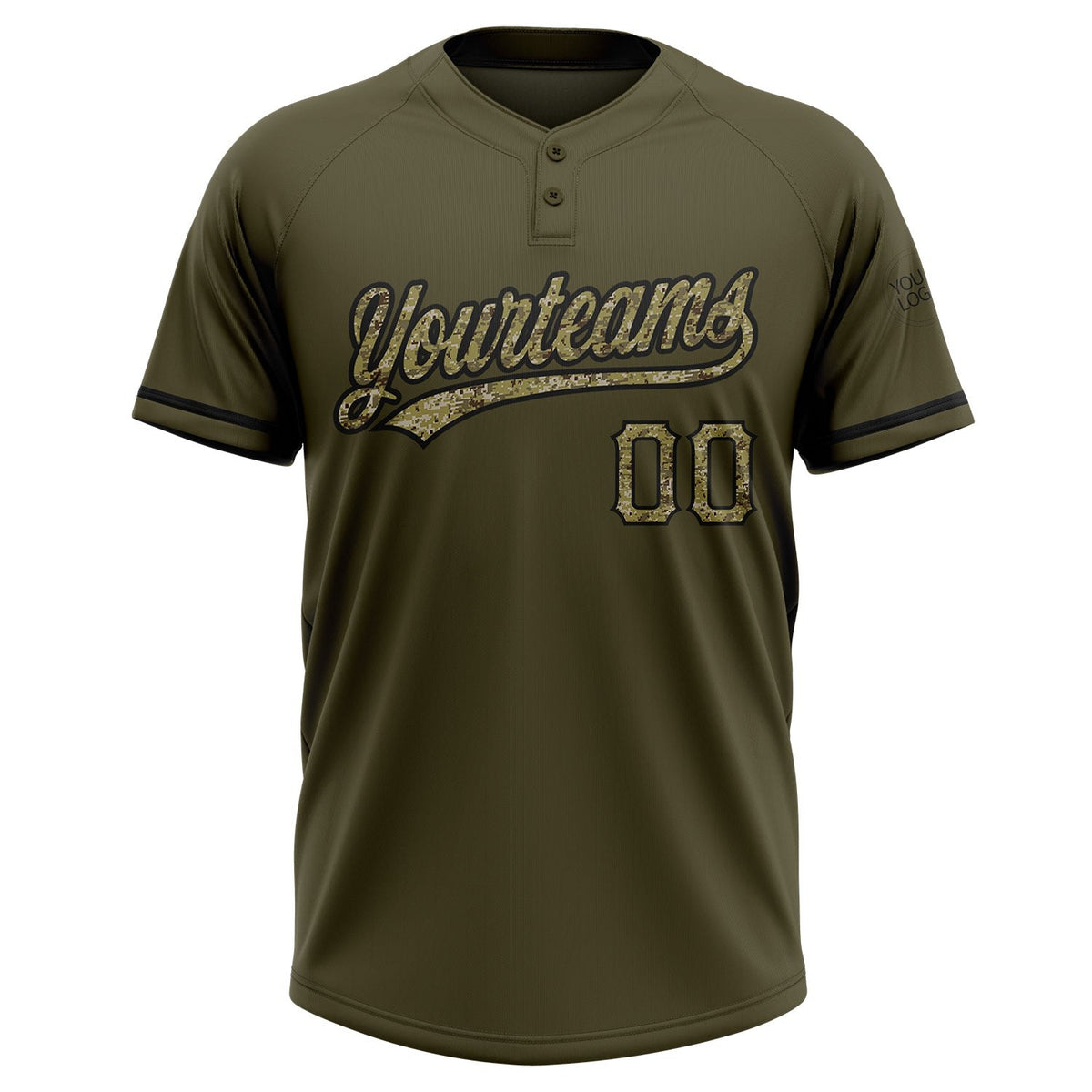 Custom Olive Camo-Black Salute To Service Two-Button Unisex Softball Jersey photo 2