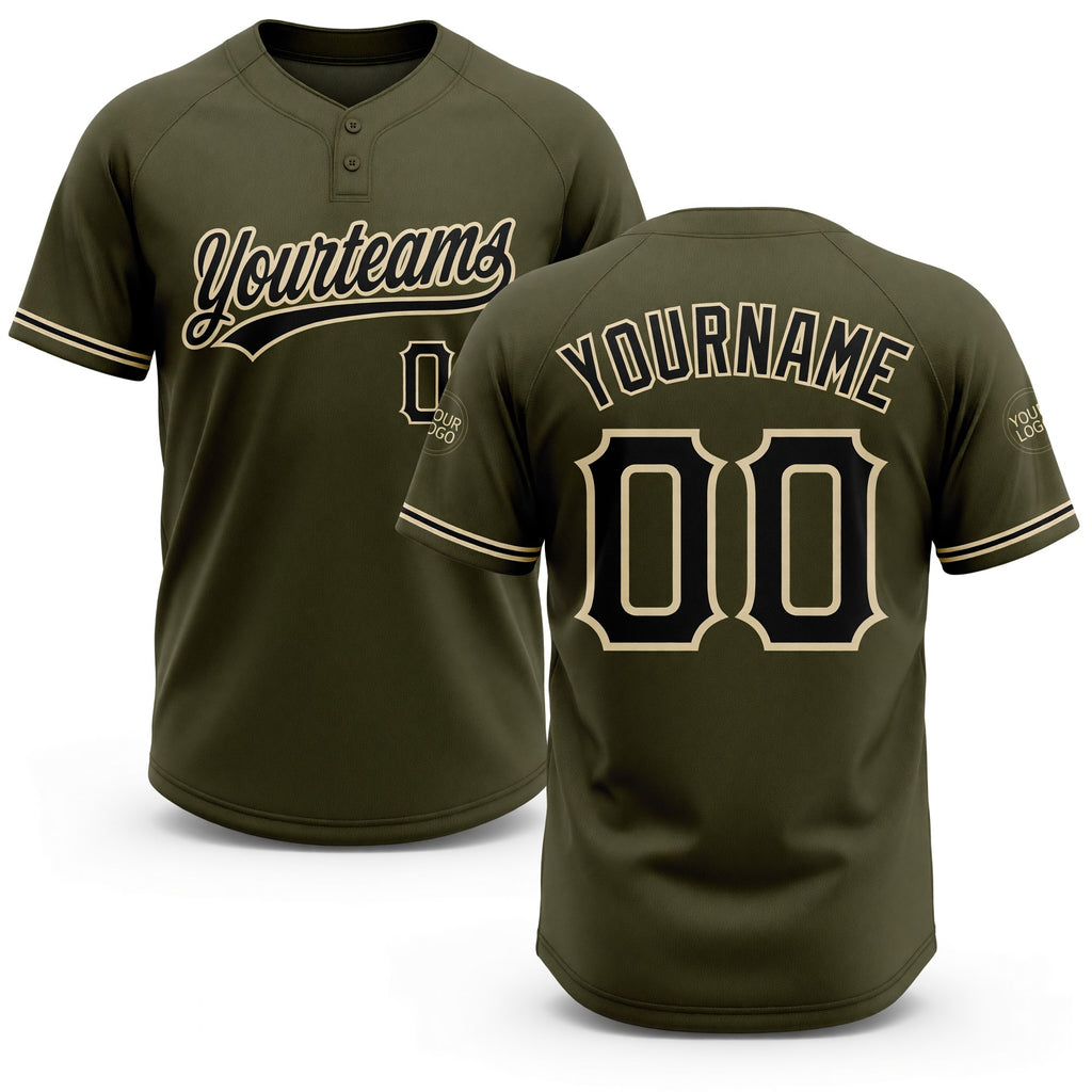 Custom Olive Black-City Cream Salute To Service Two-Button Unisex Softball Jersey