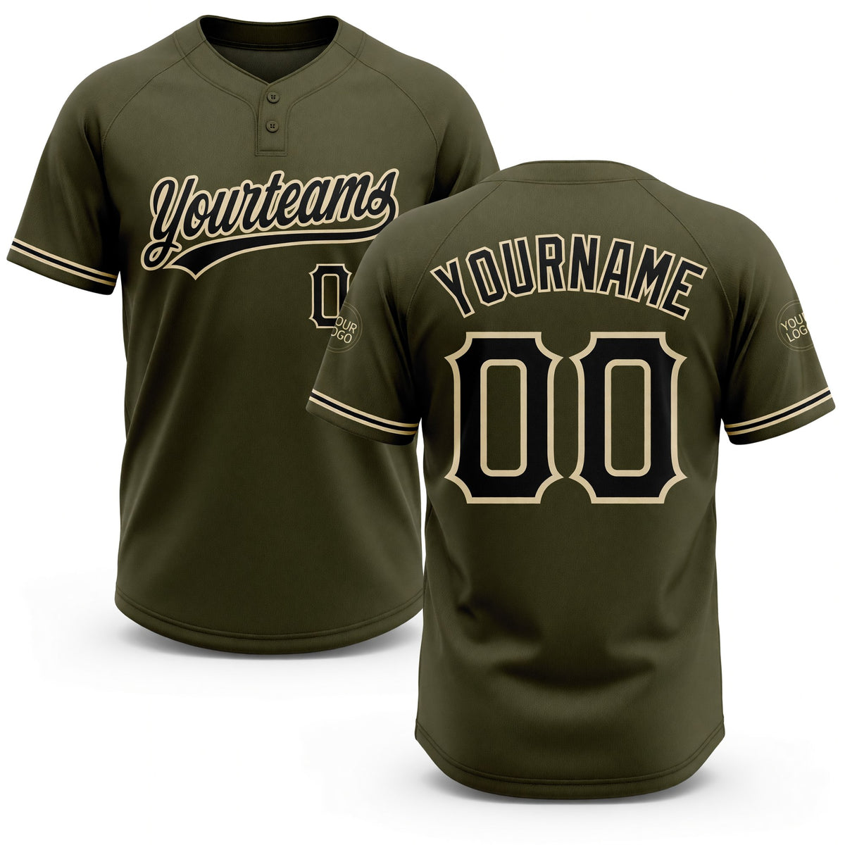 Custom Olive Black-City Cream Salute To Service Two-Button Unisex Softball Jersey
