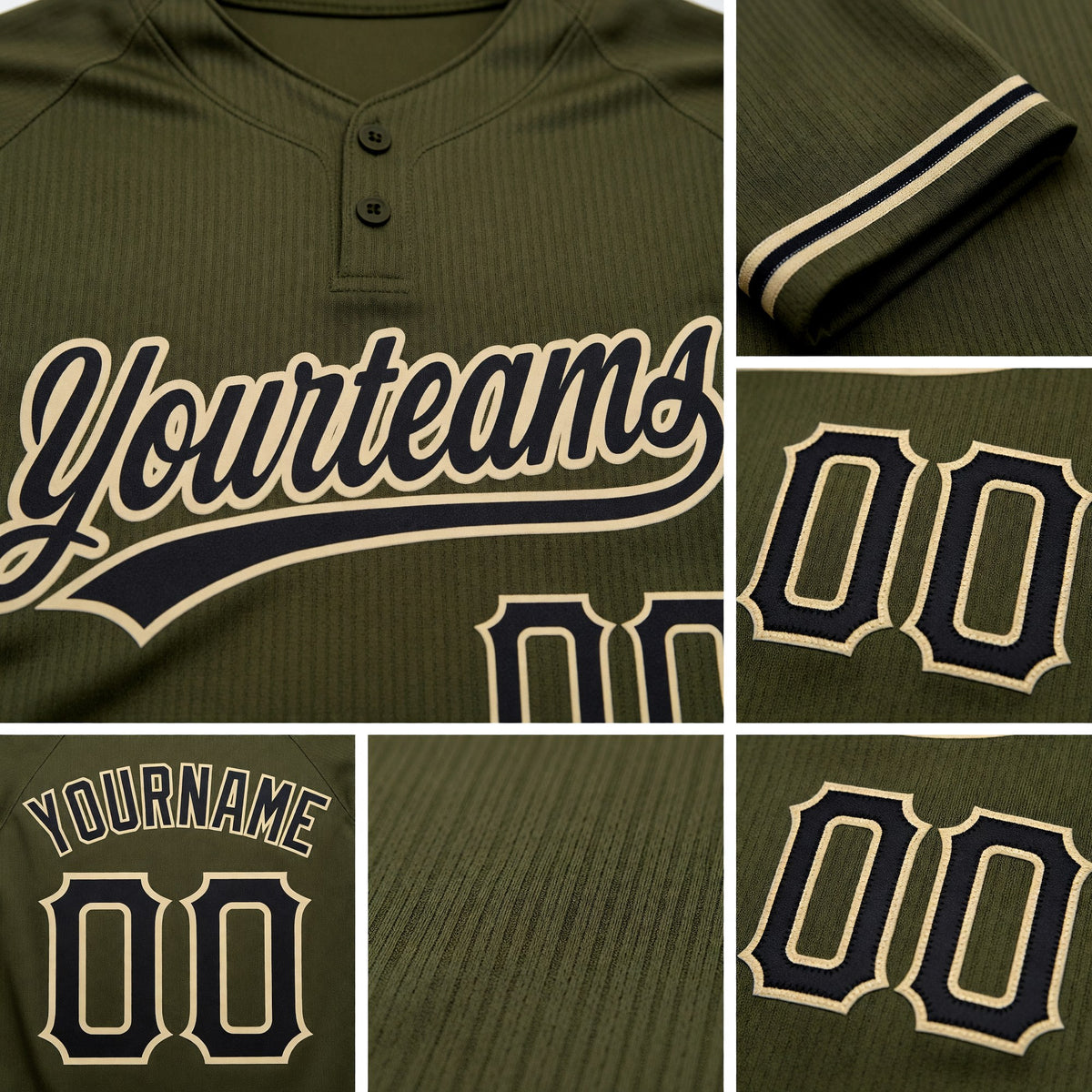 Custom Olive Black-City Cream Salute To Service Two-Button Unisex Softball Jersey detail