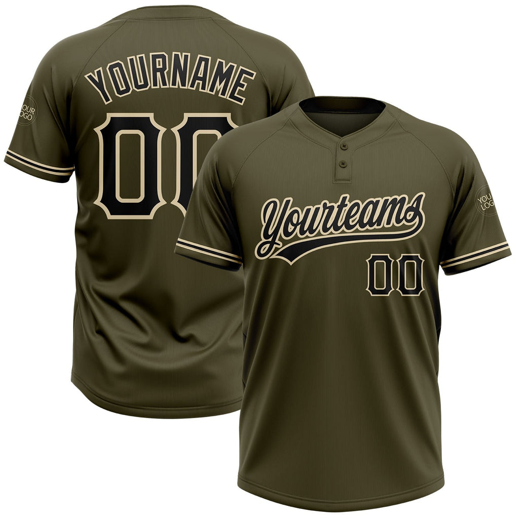 Custom Olive Black-City Cream Salute To Service Two-Button Unisex Softball Jersey photo 1