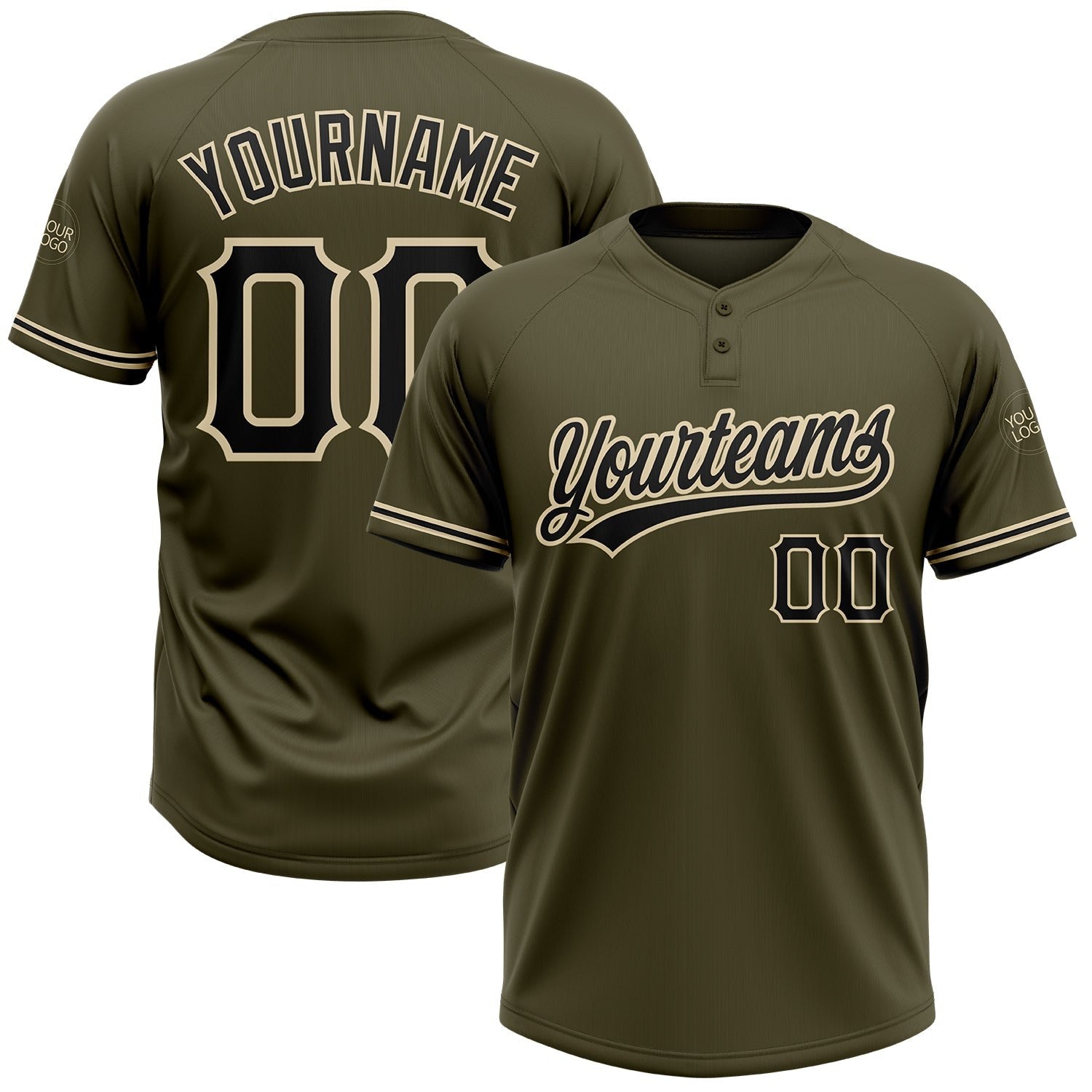 Custom Olive Black-City Cream Salute To Service Two-Button Unisex Softball Jersey photo 1
