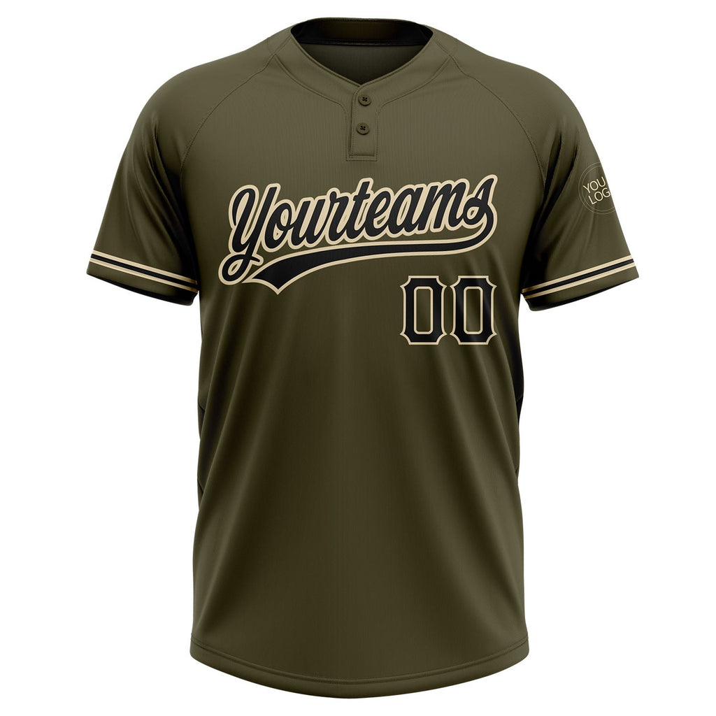 Custom Olive Black-City Cream Salute To Service Two-Button Unisex Softball Jersey photo 2