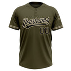 Custom Olive Black-City Cream Salute To Service Two-Button Unisex Softball Jersey photo 2