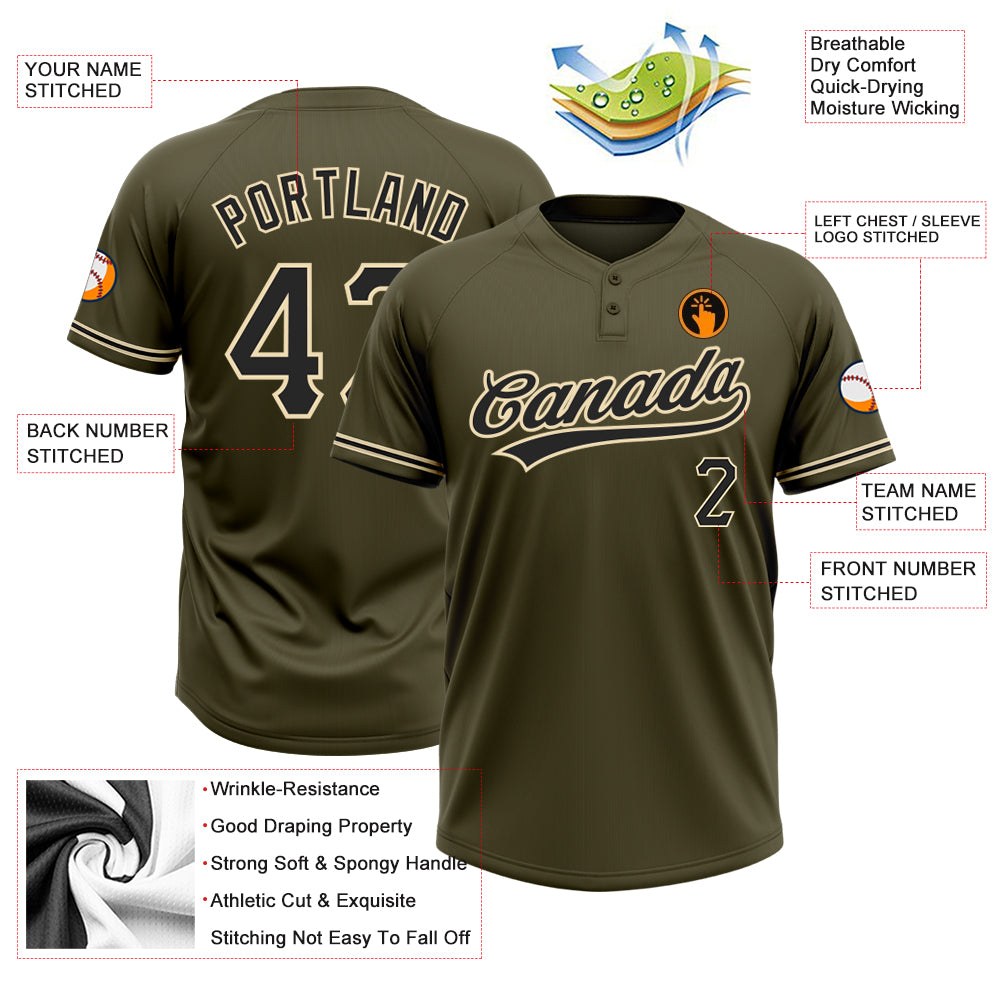 Custom Olive Black-City Cream Salute To Service Two-Button Unisex Softball Jersey photo 3