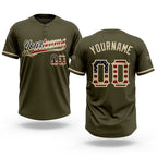 Custom Olive Vintage USA Flag-City Cream Salute To Service Two-Button Unisex Softball Jersey