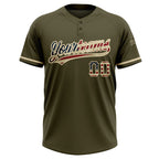 Custom Olive Vintage USA Flag-City Cream Salute To Service Two-Button Unisex Softball Jersey photo 3