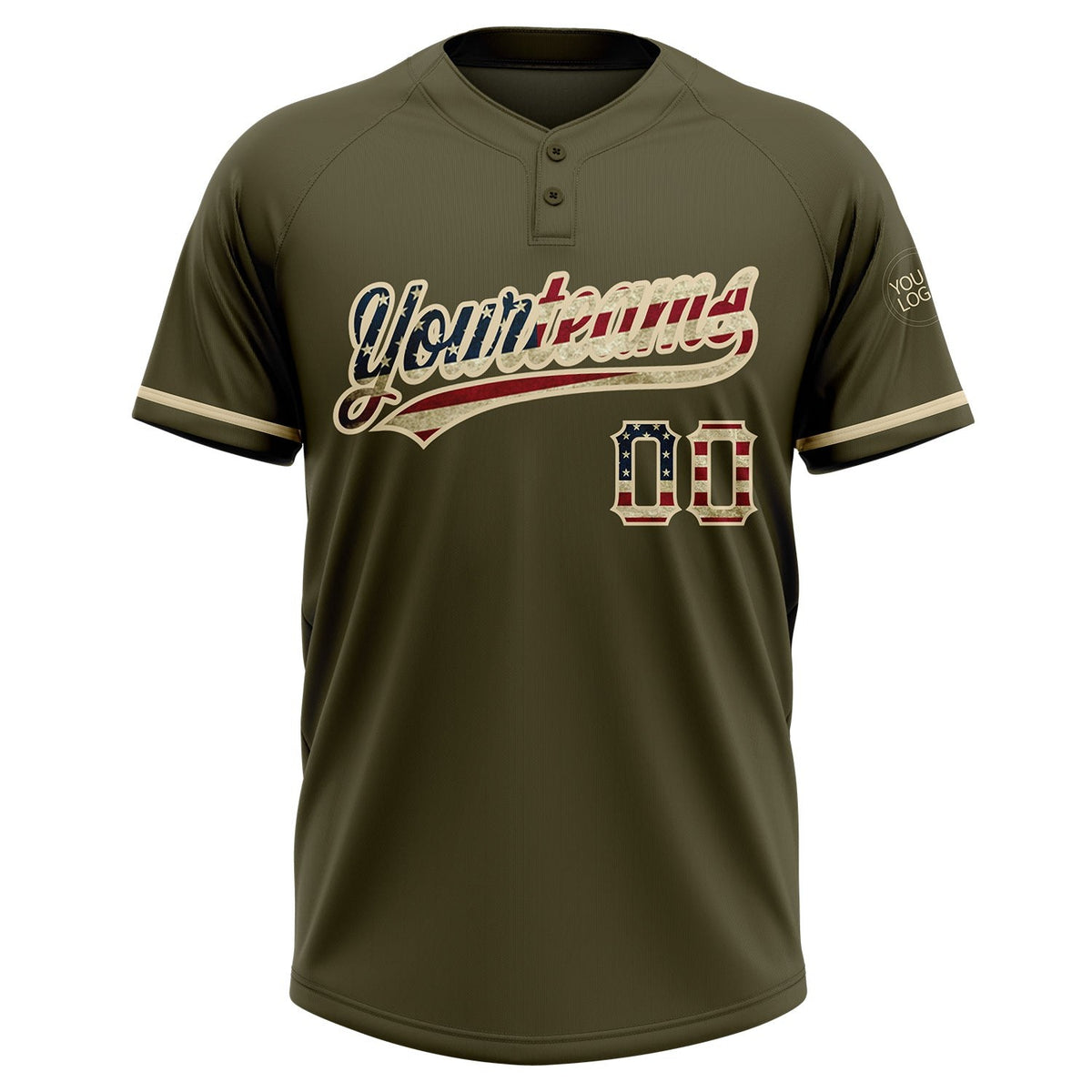 Custom Olive Vintage USA Flag-City Cream Salute To Service Two-Button Unisex Softball Jersey photo 3