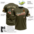 Custom Olive Vintage USA Flag-City Cream Salute To Service Two-Button Unisex Softball Jersey photo 4