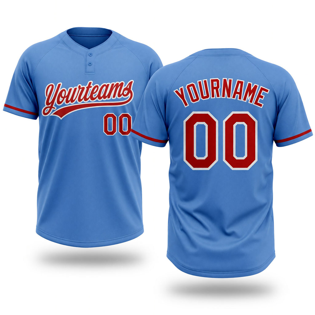 Custom Powder Blue Red-White Two-Button Unisex Softball Jersey
