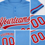 Custom Powder Blue Red-White Two-Button Unisex Softball Jersey detail