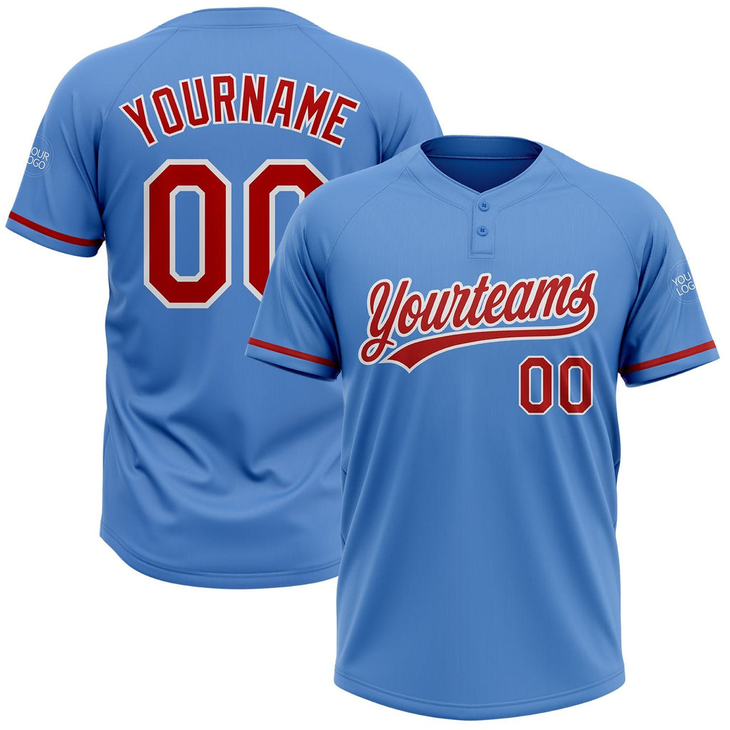 Custom Powder Blue Red-White Two-Button Unisex Softball Jersey photo 1