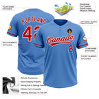 Custom Powder Blue Red-White Two-Button Unisex Softball Jersey photo 3