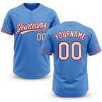 Custom Powder Blue White-Red Two-Button Unisex Softball Jersey